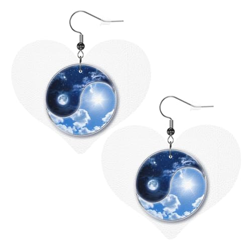 OPSREY Yin Yang Welt gedruckt Mode Leder Ohrringe Drapiert Haken Ohrringe Liebe Herz geformte Ohrringe, Einheitsgröße, Kunstleder von OPSREY