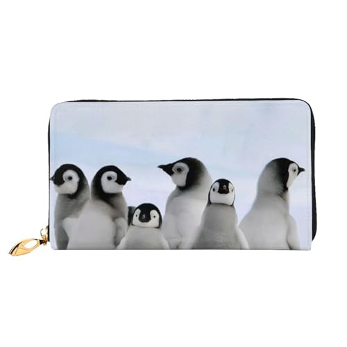 OPSREY Young Penguins with Snow Printed Genuine Leather Wallet Men's and Women Long Clutch Portable Zip Wallet, Junge Pinguine mit Schnee, Einheitsgröße von OPSREY