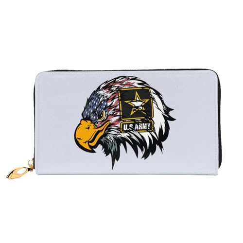 OPSREY Young Penguins with Snow Printed Genuine Leather Wallet Men's and Women Long Clutch Portable Zip Wallet, Us Army Cool American Flag Adler, Einheitsgröße von OPSREY