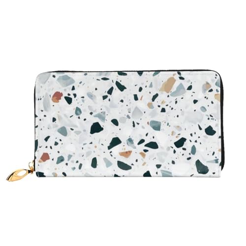 OPSREY Young Penguins with Snow Printed Genuine Leather Wallet Men's and Women Long Clutch Portable Zip Wallet, Weiß Terrazzo, Einheitsgröße von OPSREY