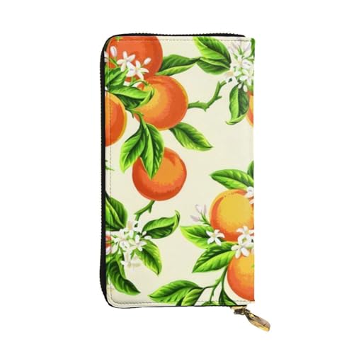 OPSREY Young Penguins with Snow Printed Leather Long Clutch Wallet Portable Zip Wallet Genuine Leather Purse, Gelbe Blüten und Orangenfrüchte, Einheitsgröße von OPSREY