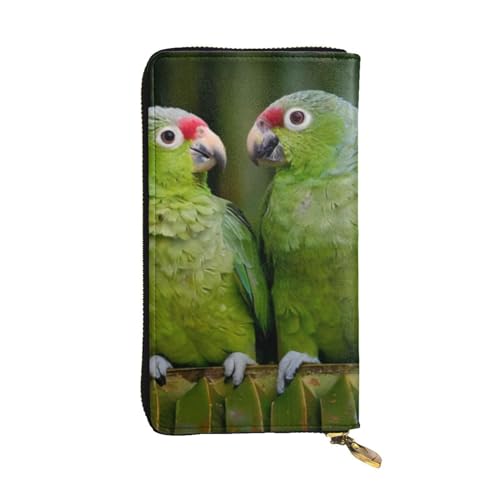 OPSREY Young Penguins with Snow Printed Leather Long Clutch Wallet Portable Zip Wallet Genuine Leather Purse, Zwei Papageien auf grüner Palme, Einheitsgröße von OPSREY