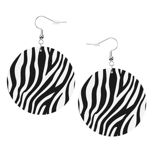 OPSREY Zebra Print gedruckt Mode Runde Ohrring Leder Stud Ohrring baumeln dekorative Ohrring, Einheitsgröße, Kunstleder von OPSREY