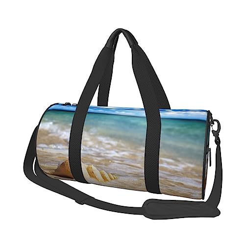 Ocean Sea Wave Seashell Print Seesack Übernachtung Tasche Große Kapazität Faltbare Unisex Turnbeutel Für Reisen Outdoor, Schwarz, Einheitsgröße, Schwarz , Einheitsgröße von OPSREY