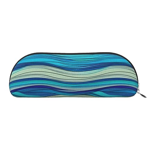 Ocean Stripe Pattern Print Bleistift Fall Stift Tasche Leder Wasserdicht Reißverschluss Bleistift Tasche Für Büro Reisen, silber, Einheitsgröße, Halbrund von OPSREY