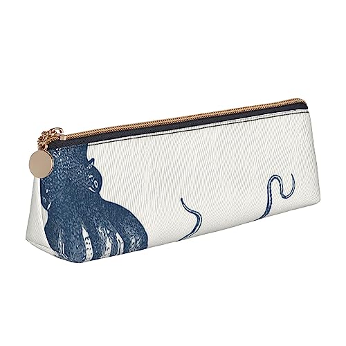 Octopus Print Leder Bleistift Fall Stift Tasche Dreieck Wasserdicht Bleistift Beutel mit Reißverschluss für Büro, weiß, Einheitsgröße, Münzbeutel von OPSREY