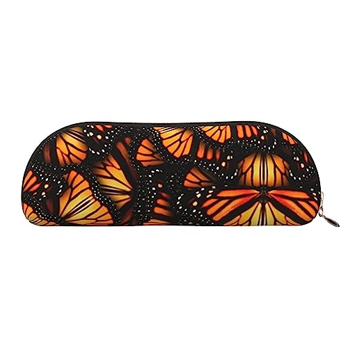 Orange Monarch Schmetterlinge Print Bleistift Fall Stift Tasche Leder Wasserdicht Reißverschluss Bleistift Tasche für Büro Reisen, gold, Einheitsgröße, Kulturbeutel von OPSREY