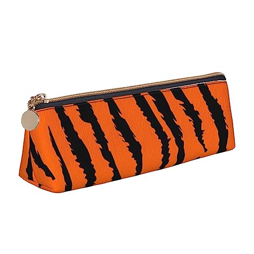 Orange Tiger Leopard Print Leder Bleistift Fall Stift Tasche Dreieck Tragbare Bleistift Tasche Mit Reißverschluss Für Büro, weiß, Einheitsgröße von OPSREY