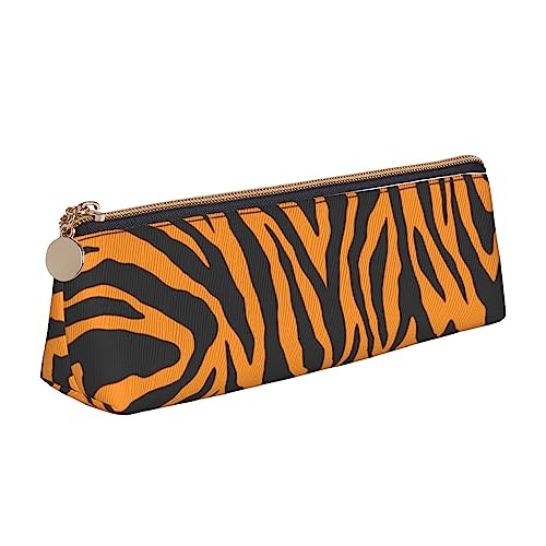 Orange Tiger Leopard Print Leder Bleistift Fall Stift Tasche Dreieck Tragbare Bleistift Tasche Mit Reißverschluss Für Büro, weiß, Einheitsgröße von OPSREY