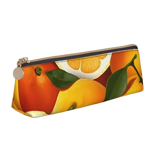 Orangen und Zitronen Print Leder Bleistift Fall Stift Tasche Dreieck Wasserdicht Bleistift Beutel mit Reißverschluss für Büro, weiß, Einheitsgröße, Münzbeutel von OPSREY