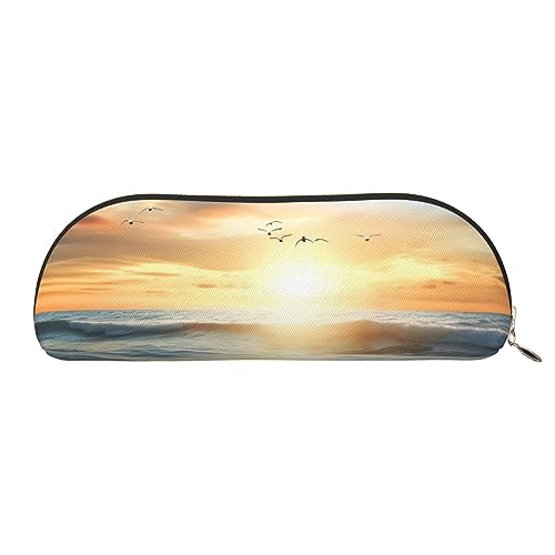 Ozean Sonnenuntergang Druck Bleistift Fall Stift Tasche Leder Wasserdicht Reißverschluss Bleistift Tasche Für Büro Reisen, gold, Einheitsgröße, Halbrund von OPSREY