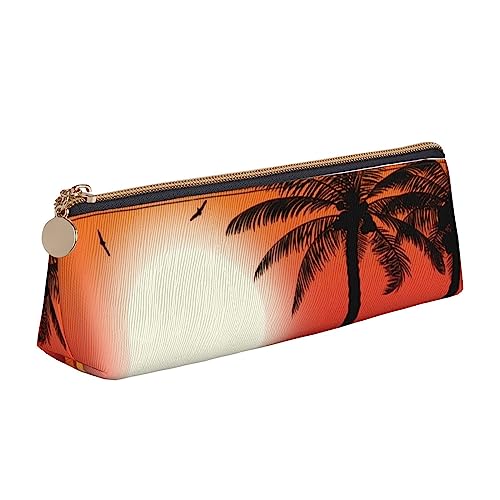 Palm Tree On Beach Print Leder Bleistift Fall Stift Beutel Dreieck Tragbare Bleistift Tasche Mit Reißverschluss Für Büro, weiß, Einheitsgröße von OPSREY