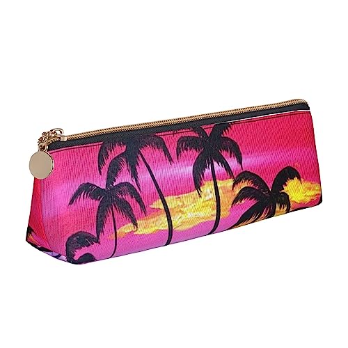 Palme Sonnenuntergang Design Druck Leder Bleistift Fall Stift Tasche Dreieck Tragbare Bleistift Tasche Mit Reißverschluss Für Büro, weiß, Einheitsgröße von OPSREY