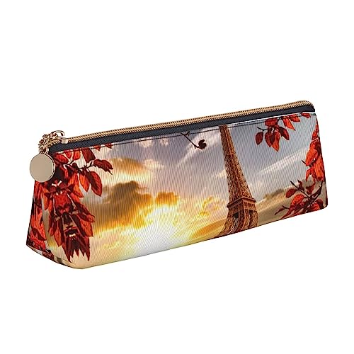 Paris Eiffelturm Druck Leder Bleistift Fall Stift Tasche Dreieck Tragbare Bleistift Tasche Mit Reißverschluss Für Büro, weiß, Einheitsgröße von OPSREY