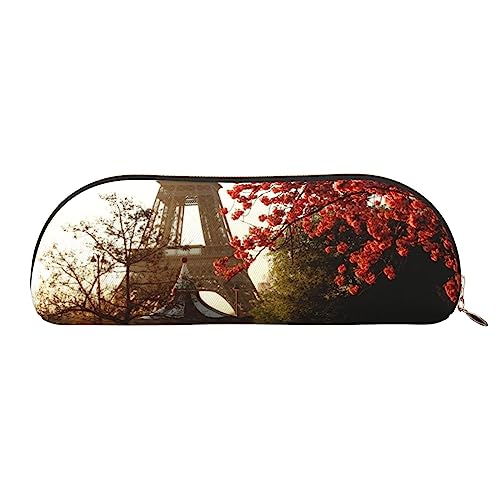 Paris Stadt Baum Eiffelturm Kunst Druck Bleistift Fall Stift Tasche Leder Wasserdicht Reißverschluss Bleistift Tasche Für Büro Reisen, gold, Einheitsgröße, Halbrund von OPSREY