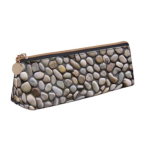 Pebble Stone Print Leder Bleistift Fall Stift Tasche Dreieck Tragbare Bleistift Tasche Mit Reißverschluss Für Büro, weiß, Einheitsgröße von OPSREY