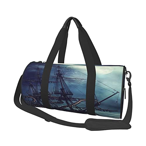 Piraten Octopus Monster Schiff Print Seesack Übernachtung Tasche Große Kapazität Faltbare Unisex Turnbeutel für Reisen Outdoor, Schwarz, Einheitsgröße, Schwarz , Einheitsgröße von OPSREY