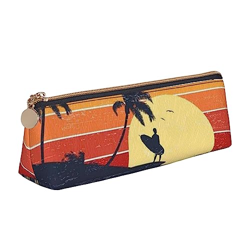 Plam Tree Print Leder Bleistift Fall Stift Tasche Dreieck Wasserdicht Bleistift Tasche mit Reißverschluss für Büro, weiß, Einheitsgröße, Münzbeutel von OPSREY