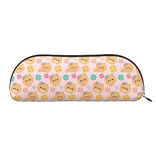 Pomeranians Cartoon Blumen Drucken Bleistift Fall Stift Tasche Leder Wasserdicht Reißverschluss Bleistift Tasche Für Büro Reisen, gold, Einheitsgröße, Halbrund von OPSREY