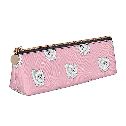 Pomeranians Welpen Und Punkt Drucken Leder Bleistift Fall Stift Tasche Dreieck Tragbare Bleistift Tasche Mit Reißverschluss Für Büro, weiß, Einheitsgröße von OPSREY