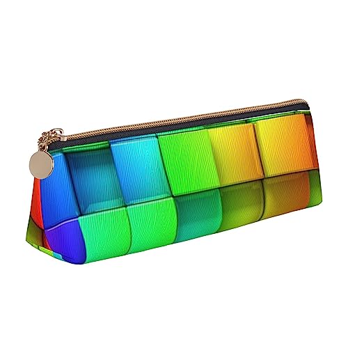 Regenbogen Tie-Dye Druck Leder Bleistift Fall Stift Tasche Dreieck Tragbare Bleistift Tasche Mit Reißverschluss Für Büro, weiß, Einheitsgröße von OPSREY