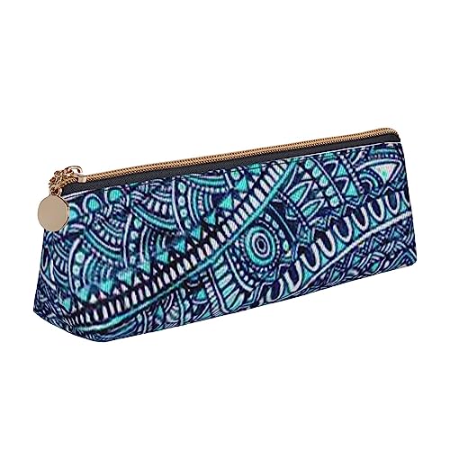 Retro Blau Blumen Drucken Leder Bleistift Fall Stift Beutel Dreieck Tragbare Bleistift Tasche Mit Reißverschluss Für Büro, weiß, Einheitsgröße von OPSREY