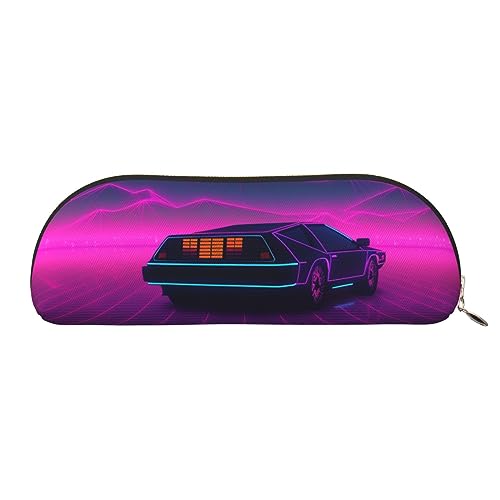 Retrowave Bilder Drucken Bleistift Fall Stift Tasche Leder Wasserdicht Reißverschluss Bleistift Tasche Für Büro Reisen, gold, Einheitsgröße, Halbrund von OPSREY