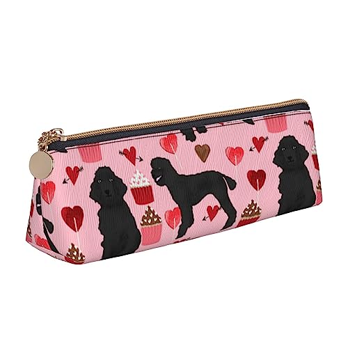 Rosa Pudel Hunde Drucken Leder Bleistift Fall Stift Tasche Dreieck Tragbare Bleistift Tasche Mit Reißverschluss Für Büro, weiß, Einheitsgröße von OPSREY