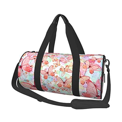 Rosa Schmetterling Print Seesack Übernachtung Tasche Große Kapazität Faltbare Unisex Turnbeutel Für Reisen Outdoor, Schwarz, Einheitsgröße, Schwarz , Einheitsgröße von OPSREY