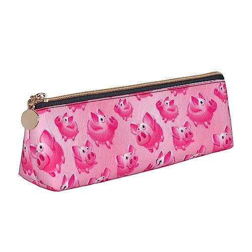 Rosa Schwein Drucken Leder Bleistift Fall Stift Tasche Dreieck Wasserdicht Bleistift Tasche mit Reißverschluss für Büro, weiß, Einheitsgröße, Münzbeutel von OPSREY