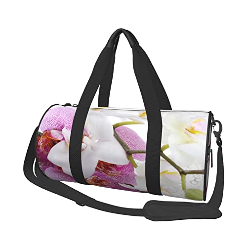 Rosa und Weiß Blumendruck Seesack Übernachtung Tasche Große Kapazität Faltbare Unisex Turnbeutel Für Reisen Im Freien, Schwarz, Einheitsgröße, Schwarz , Einheitsgröße von OPSREY