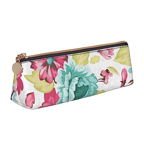 Rose Blume Wildblumen Drucken Leder Bleistift Fall Stift Tasche Dreieck Tragbare Bleistift Tasche Mit Reißverschluss Für Büro, weiß, Einheitsgröße von OPSREY