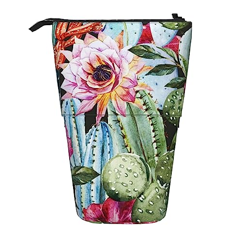 Rosen Blumen Und Kaktus Drucken Teleskop Bleistift Fall Stift Tasche Stehen Stifthalter Organizer Taschen Mit Reißverschluss Für Büro, Schwarz , Einheitsgröße von OPSREY