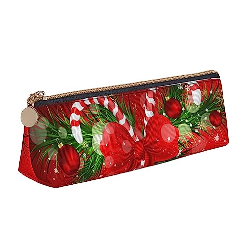 Rot Weihnachten Süßigkeiten Drucken Leder Bleistift Fall Stift Beutel Dreieck Tragbare Bleistift Tasche Mit Reißverschluss Für Büro, weiß, Einheitsgröße von OPSREY