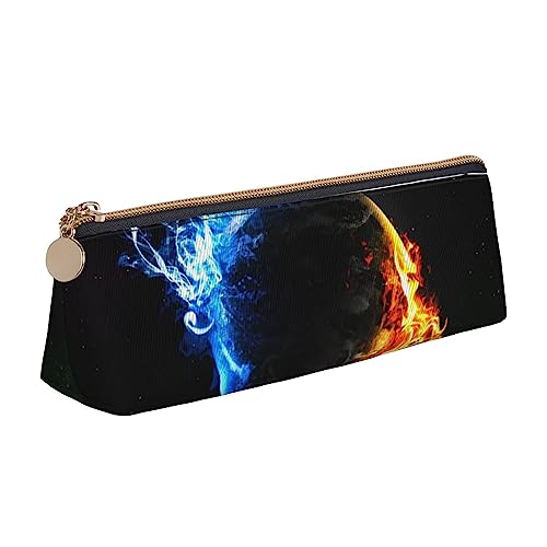 Rot und Blau Planet Print Leder Bleistift Fall Stift Beutel Dreieck Tragbare Bleistift Tasche Mit Reißverschluss Für Büro, weiß, Einheitsgröße von OPSREY