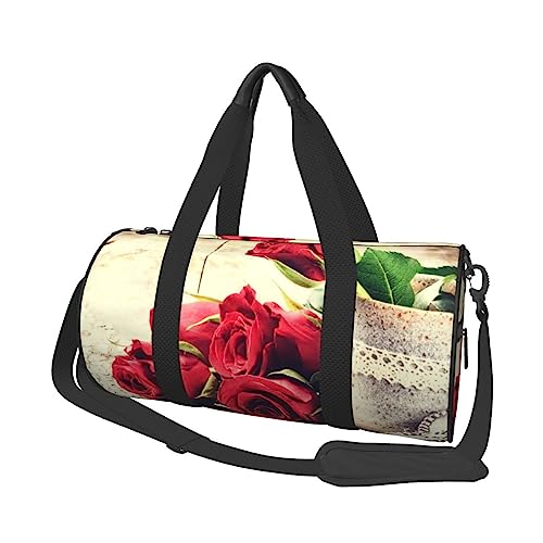 Rote Rose Blumen Drucken Duffel Bag Übernachtung Tasche Große Kapazität Faltbare Unisex Turnbeutel Für Reisen Outdoor, Schwarz, Einheitsgröße, Schwarz , Einheitsgröße von OPSREY