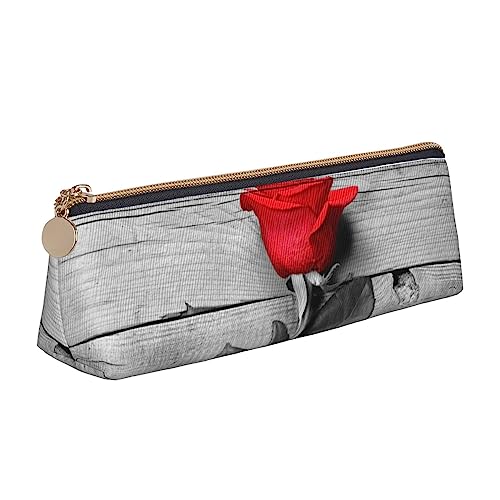 Rote Rose Drucken Leder Bleistift Fall Stift Beutel Dreieck Tragbare Bleistift Tasche Mit Reißverschluss Für Büro, weiß, Einheitsgröße von OPSREY