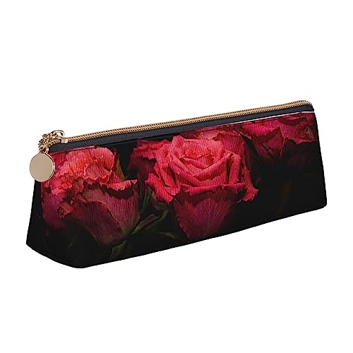 Rote Rose Und Schwarze Blätter Drucken Leder Bleistift Fall Stift Tasche Dreieck Tragbare Bleistift Tasche Mit Reißverschluss Für Büro, weiß, Einheitsgröße von OPSREY