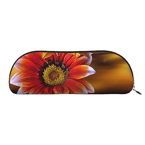 Rote Sonnenblumen-Druck-Bleistift-Kasten-Feder-Beutel-Leder-wasserdichte Reißverschluss-Bleistift-Tasche für, silber, Einheitsgröße, Halbrund von OPSREY