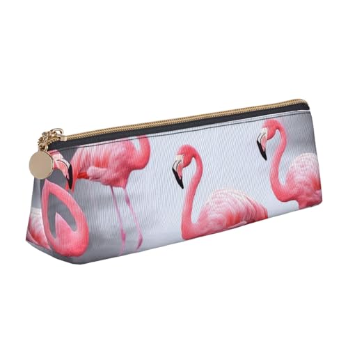 Schöne Rosa Flamingos Drucken Leder Bleistift Fall Stift Tasche Dreieck Tragbare Bleistift Tasche Mit Reißverschluss Für Büro, weiß, Einheitsgröße von OPSREY