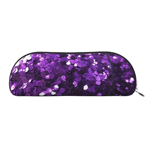 Schöne lila Glitzer Druck Bleistift Fall Stift Tasche Leder Wasserdicht Reißverschluss Bleistift Tasche Für Büro Reisen, silber, Einheitsgröße, Halbrund von OPSREY