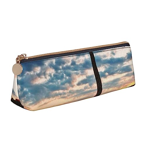 Sea at Sunset Print Leder Bleistift Fall Stift Tasche Dreieck Wasserdicht Bleistift Beutel mit Reißverschluss für Büro, weiß, Einheitsgröße, Münzbeutel von OPSREY