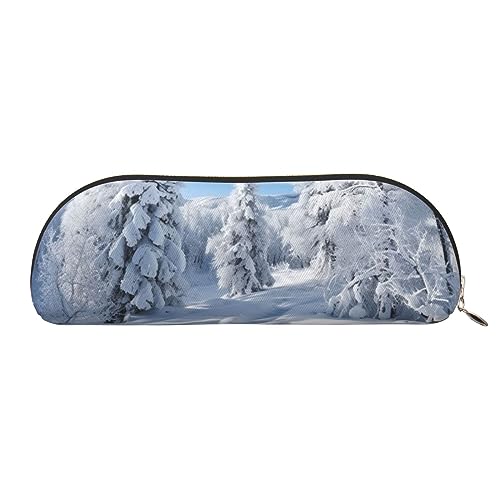 Snow-Covered Winter Bäume Drucken Bleistift Fall Stift Tasche Leder Wasserdicht Reißverschluss Bleistift Tasche Für Büro Reisen, gold, Einheitsgröße, Halbrund von OPSREY