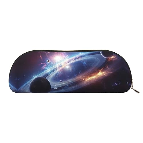 Space Planets Print Pencil Case Pen Pouch Leather Waterproof Zipper Pencil Bag For Office Travel, gold, Einheitsgröße, Halbrund von OPSREY