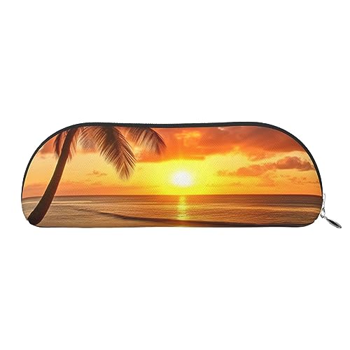 Sunset Hawaiian Palm Tree Print Bleistift Fall Stift Tasche Leder Wasserdicht Reißverschluss Bleistift Tasche Für Büro Reisen, silber, Einheitsgröße, Halbrund von OPSREY