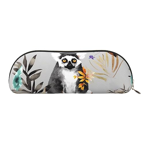 Tiere Lemur Blumen Muster Drucken Bleistift Fall Stift Tasche Leder Wasserdicht Reißverschluss Bleistift Tasche Für Büro Reisen, gold, Einheitsgröße, Halbrund von OPSREY