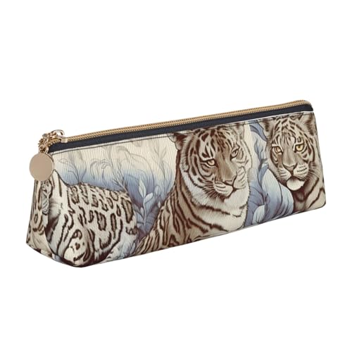 Tiger Muster Drucken Leder Bleistift Fall Stift Tasche Dreieck Wasserdicht Bleistift Beutel mit Reißverschluss für Büro, weiß, Einheitsgröße, Münzbeutel von OPSREY