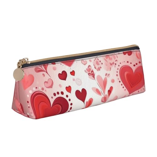 Valentine Muster Drucken Leder Bleistift Fall Stift Beutel Dreieck Tragbare Bleistift Tasche Mit Reißverschluss Für Büro, weiß, Einheitsgröße von OPSREY