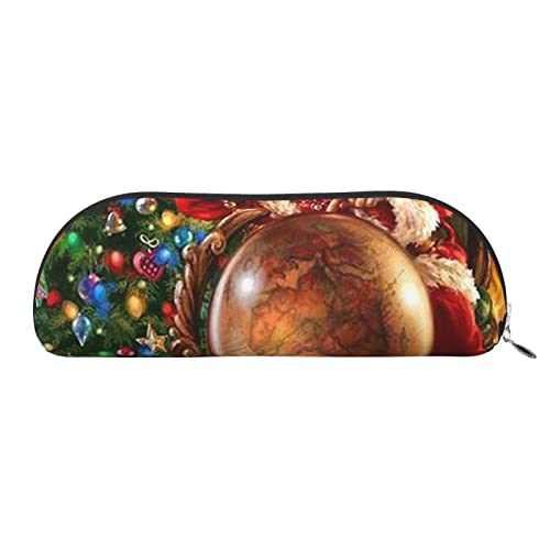 Weihnachtsmann Drucken Bleistift Fall Stift Tasche Leder Wasserdicht Reißverschluss Bleistift Tasche Für Büro Reisen, silber, Einheitsgröße, Halbrund von OPSREY