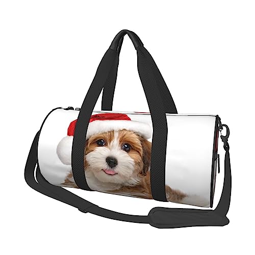 Welpe Hund Weihnachten Weihnachtsmann Hut Druck Duffel Bag Übernachtung Tasche Große Kapazität Faltbare Unisex Turnbeutel Für Reisen Outdoor, Schwarz, Einheitsgröße, Schwarz , Einheitsgröße von OPSREY